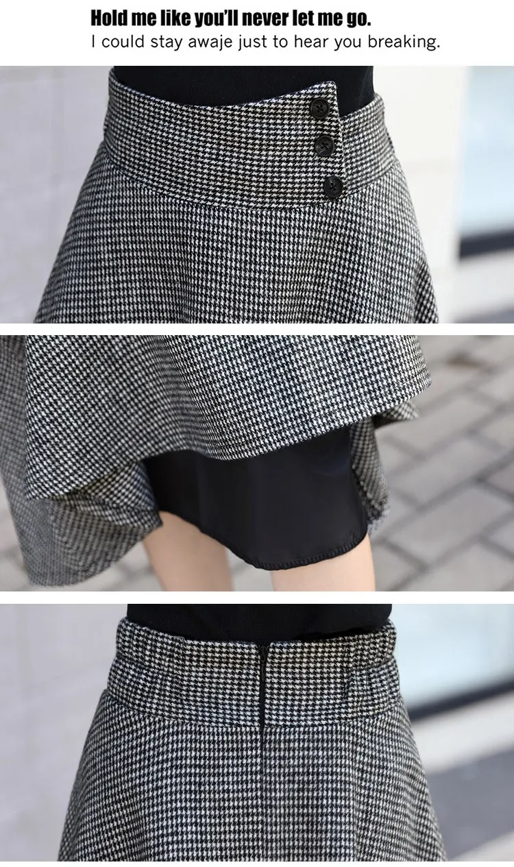 

Long High Waist Retro Plaid Woolen Skirt Mid-Length High Waist Plaid Expansion Skirt Large A- line Long Lattice Skirt 818H