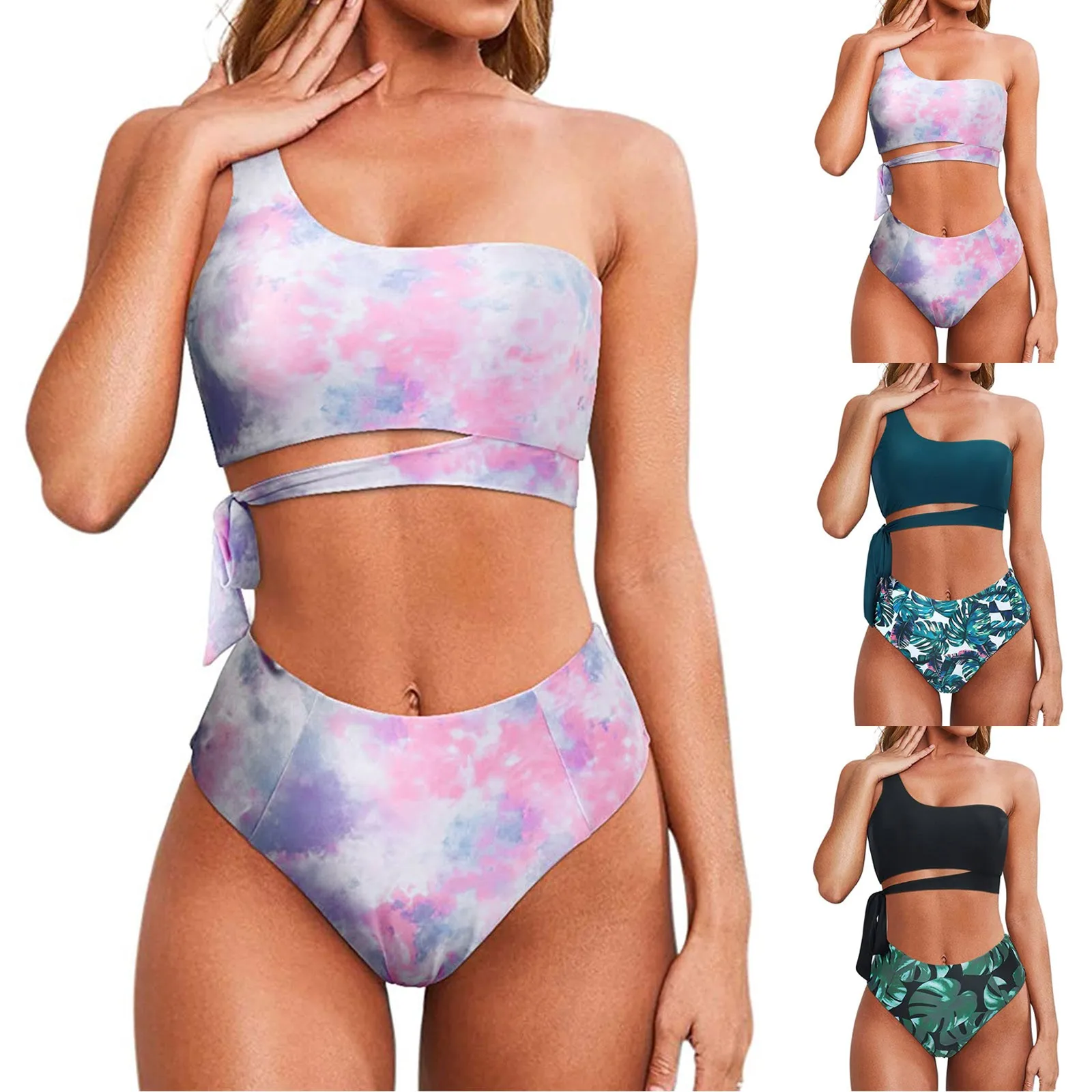 Новый женский купальник с разрезом на плечах принтом сексуальный бикини одно