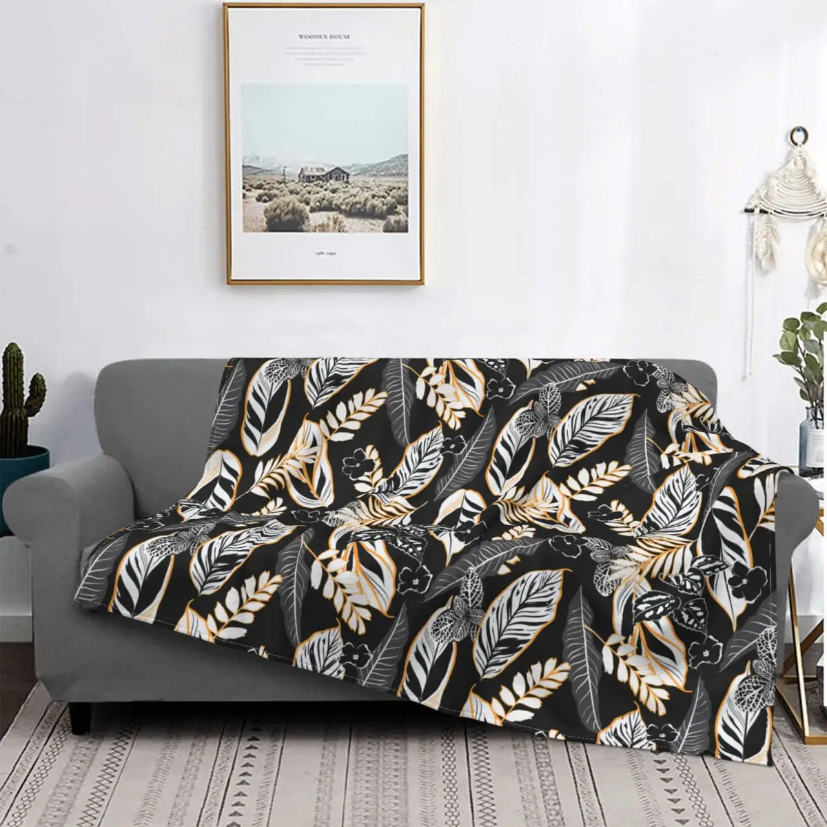 

Dark Tropical Night Leaves And Foliage Blankets Fleece Decoration Ultra-Soft Throw Blankets for Bedding Bedroom Plush Thin Quilt