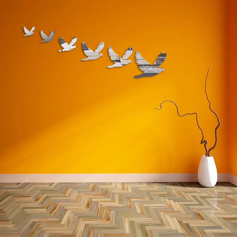 

6 Pcs Decorative Dove Mirror Wall Decor Romantic Home Decoration Mirror Wall Sticker Home Decoration Accessories