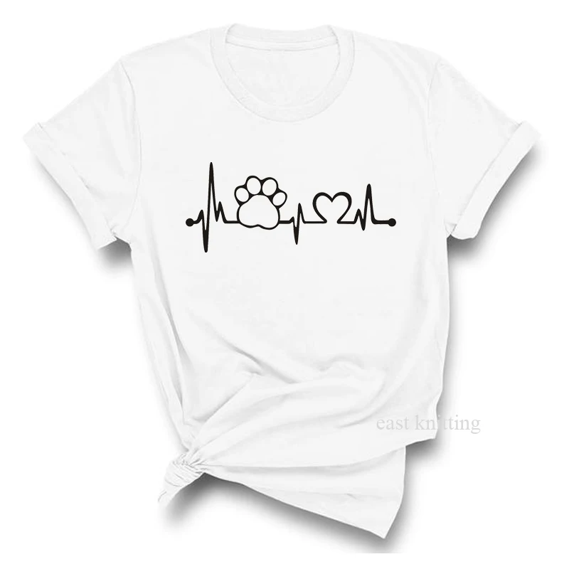 0965-white Heartbeat Lifeline, собачья Лапка, кошачья лапка, женская футболка, Halajuku, повседневная забавная футболка, унисекс, для девушек, топ, футболки, хипстер, Прямая поставка - Цвет: 0965-white