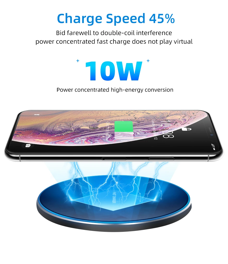 Qi Беспроводное зарядное устройство для iPhone X Xs MAX XR 8 plus 10 Вт Быстрая зарядка для samsung S8 S9 Plus Note 9 8 USB зарядное устройство для телефона