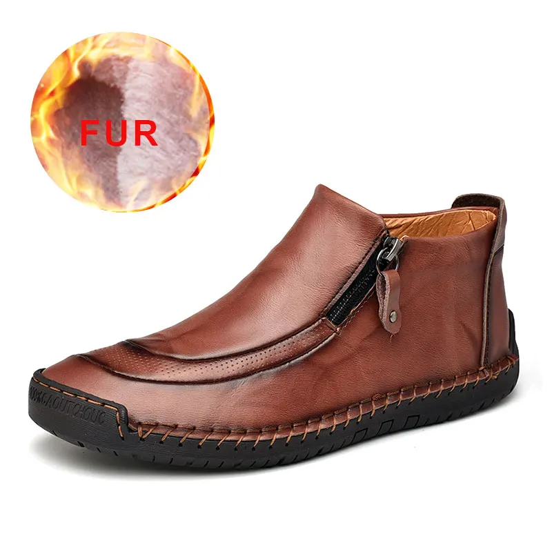 2019 Winter Men's Boots Leather High Quality Snow Warm With Fur Lightweight Waterproof Ankle Driving Shoes Large Size 48 | Обувь