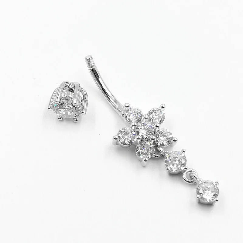 HelloLook 925 пробы Серебряный Пирсинг живота циркониевый цветок для пупка ювелирные