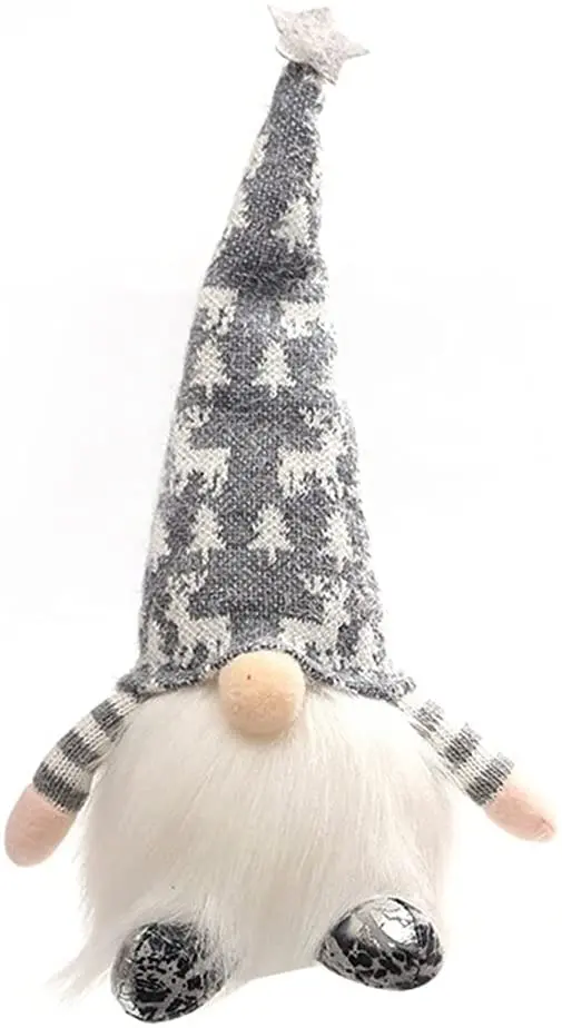 

Christmas Gnomes with Lights Knitted Star Hat Plush Elf Doll Decor Glowing Forest Santa Dwarf Holiday Home Party Ornament Grey