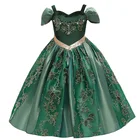 Зеленое платье принцессы для маленьких девочек с вышивкой без Плеч вечерние цветочным рисунком Анна вечернее платье Детская одежда для косплея летние Нарядные Костюмы