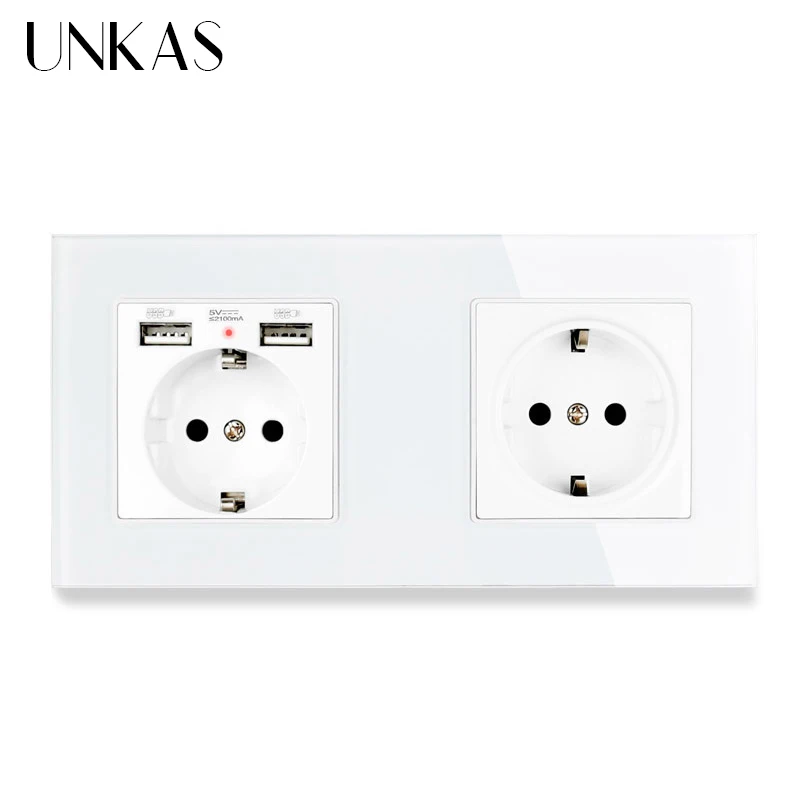 UNKAS 2 Gang Россия Испания настенная розетка стандарта ЕС Хрустальная стеклянная