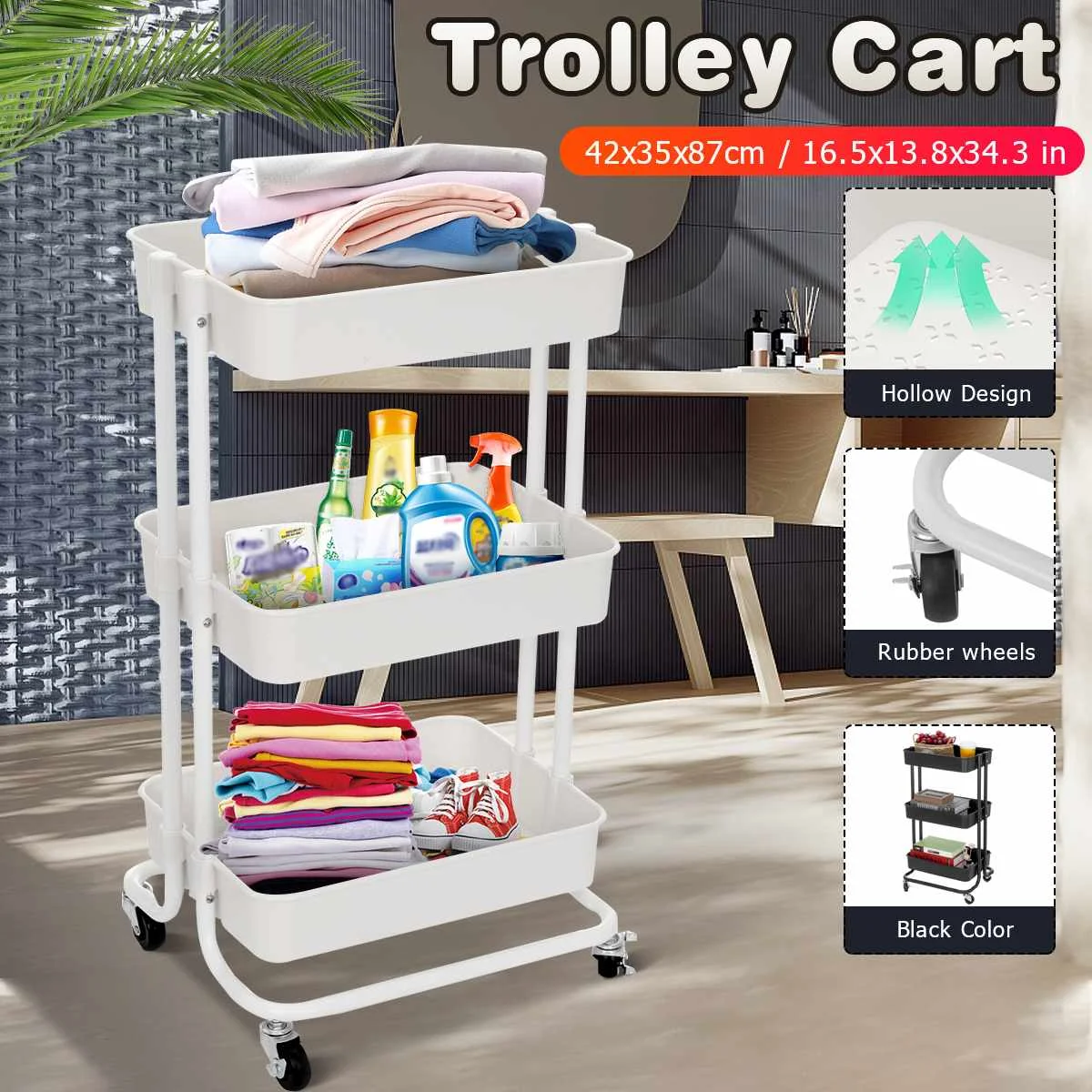 

3-Tier Kitchen Islands Trolleys Metal Kitchen Trolley Rolling Utility Trolley Cart Storage Organizer Rolling Holder Home Kitchen