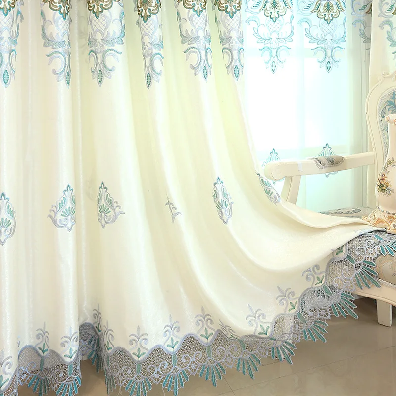 

Jacquard European Curtains for Living Dining Room Bedroom White Embroidery Custom Curtains High Grade Water Solution