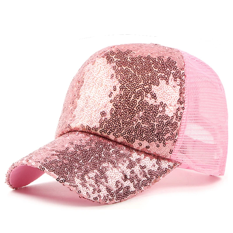Бейсболка женская с пайетками регулируемая простая Стильная кепка от солнца