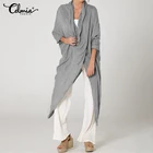 Блузка Celmia Женская ассиметричная, винтажная длинная рубашка с воротником-хомутом, повседневная однотонная блузка с длинным рукавом, на осень