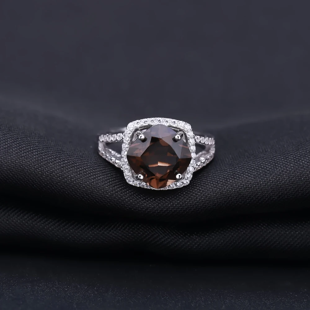 Gem's Ballet 925 пробы, серебряные коктейльные кольца 4.40Ct, огранка для подушек, натуральный дымчатый кварц, драгоценный камень, кольцо для женщин, хорошее ювелирное изделие