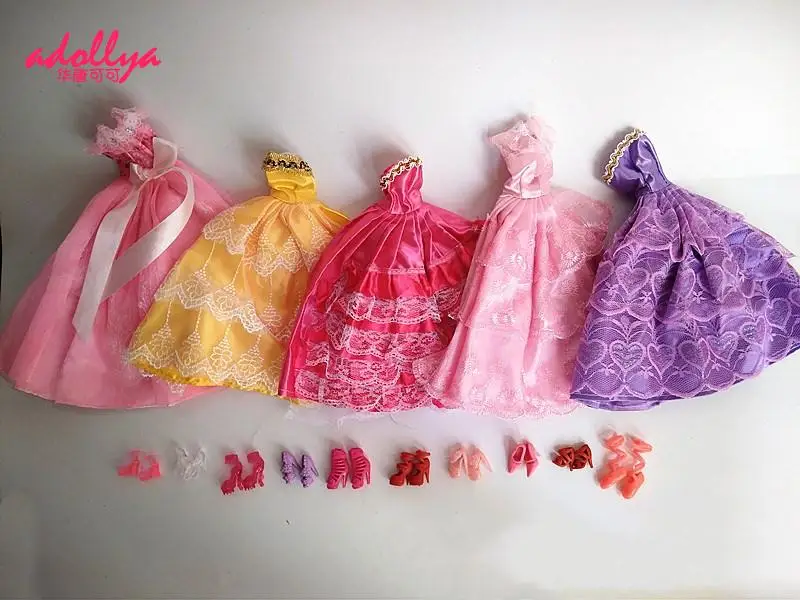 

Adollya Dolls Clothes 5pcs Skirt+10 Pairs Shoes Doll Accessories Princess Skirt Mini Evening Dress New Toys For Girls Bjd Dolls
