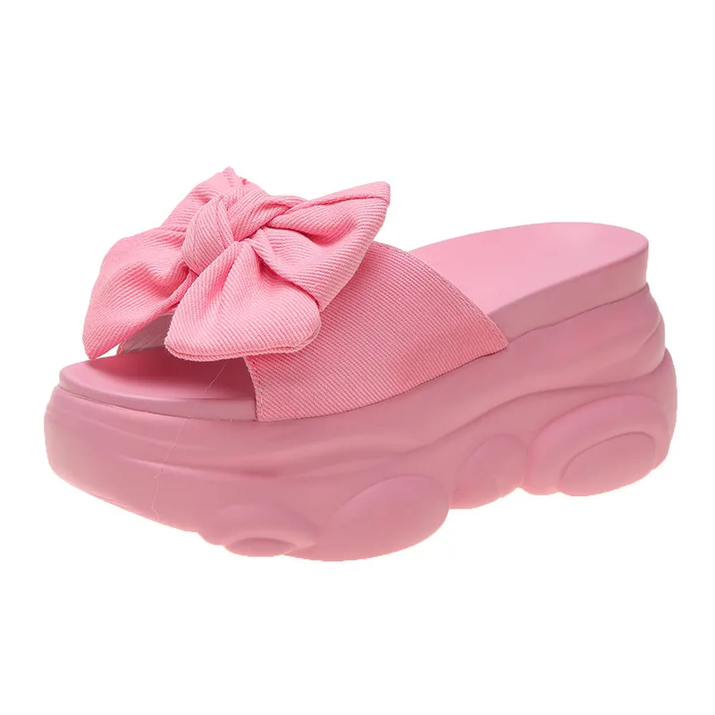 

2021 Summer New Style Sweet Women's Butterfly-Knot Platform Open Toe Slippers Fashion 8.5CM Wedges Super High Heels Sandals