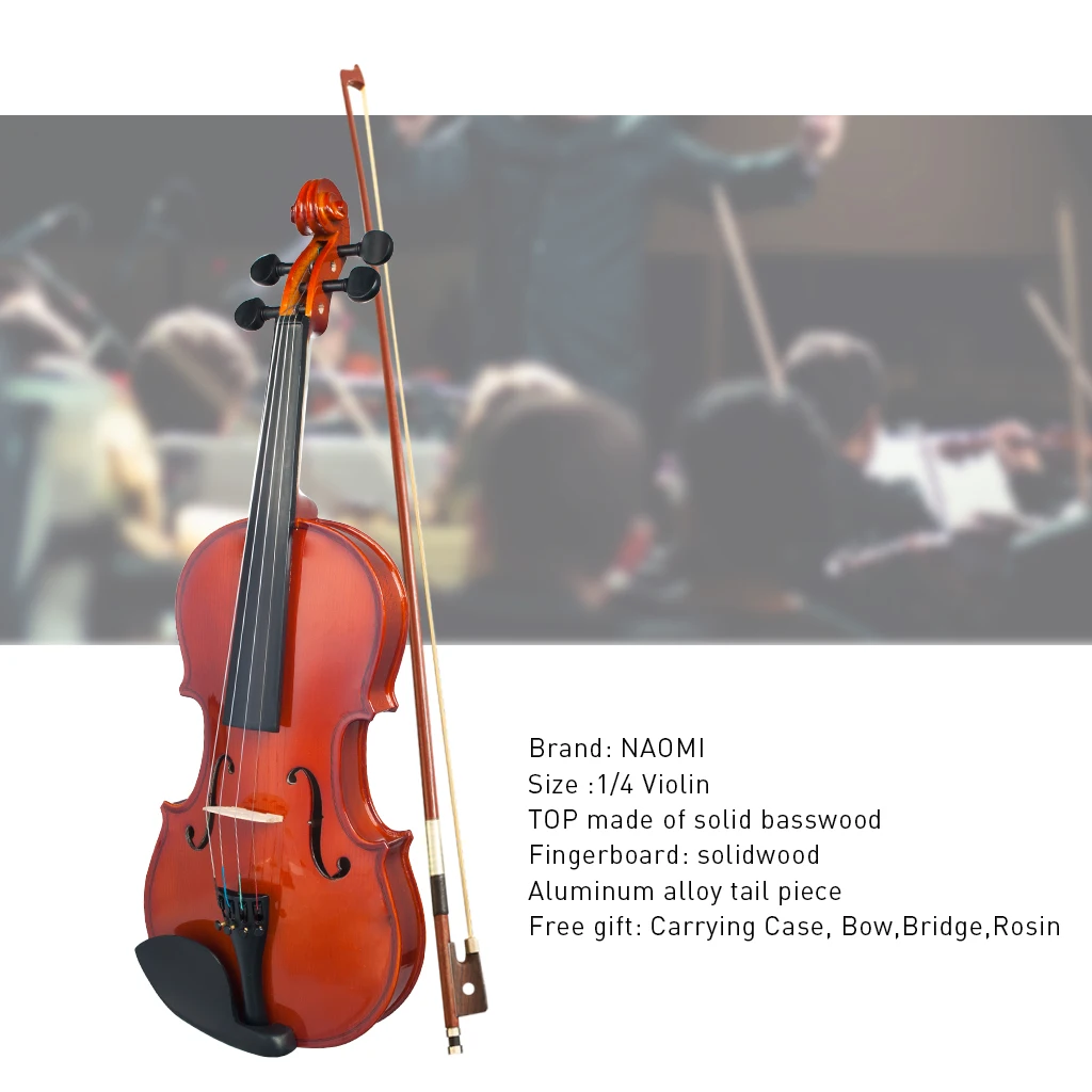 NEW 1/4 Violin High Gloss Finishing W/Case+Bow+Rosin Set For Biginner Learner Natural Color Violin/Fiddle | Спорт и развлечения