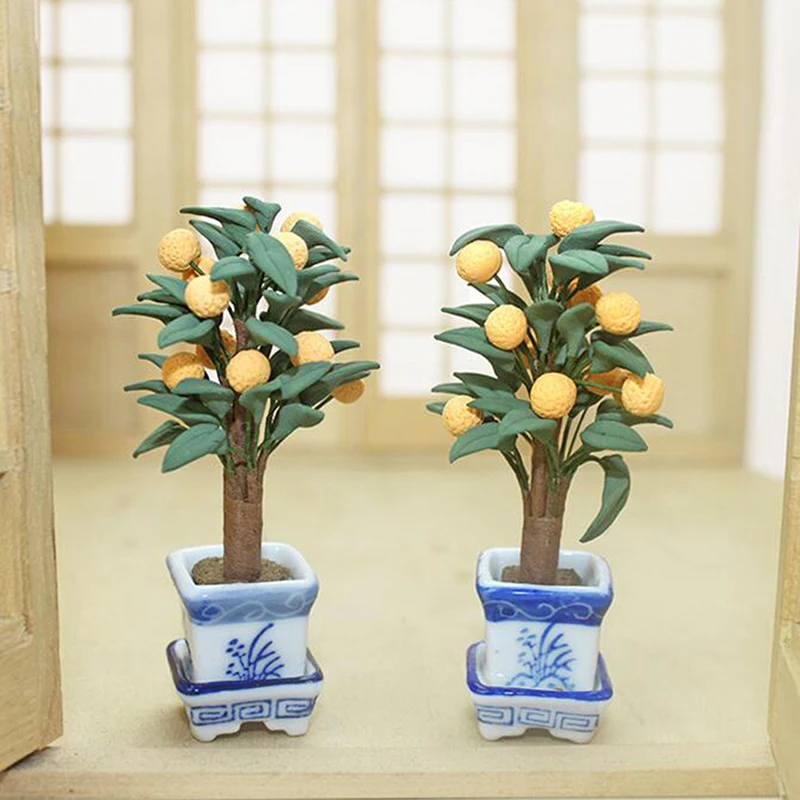 

1:12 Doll House Miniature Orange Tree in Pot Model Decoration Accessories