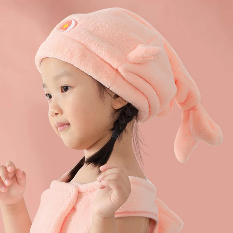 

Girls Coral Fleece Cute Children Shower Cap Whale Cartoon Princess Super Absorbent Quick-Drying Hair Cap