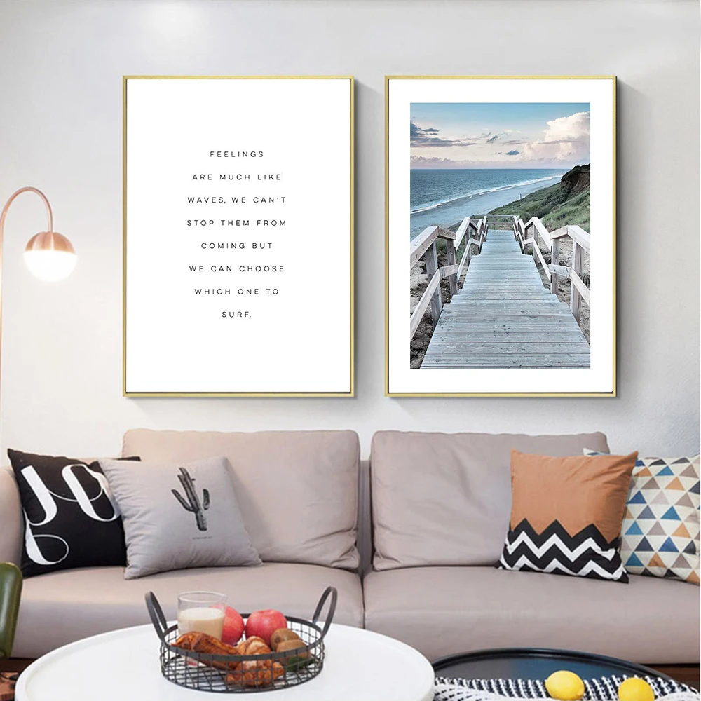 Без рамки скандинавские буквы Картина на холсте морской пейзаж плакаты и принты