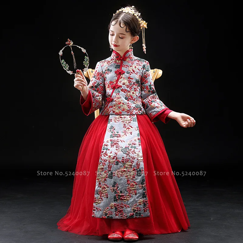 Cheongsam Tang костюм для девочек принцесса вечернее платье Qipao Детский новогодний