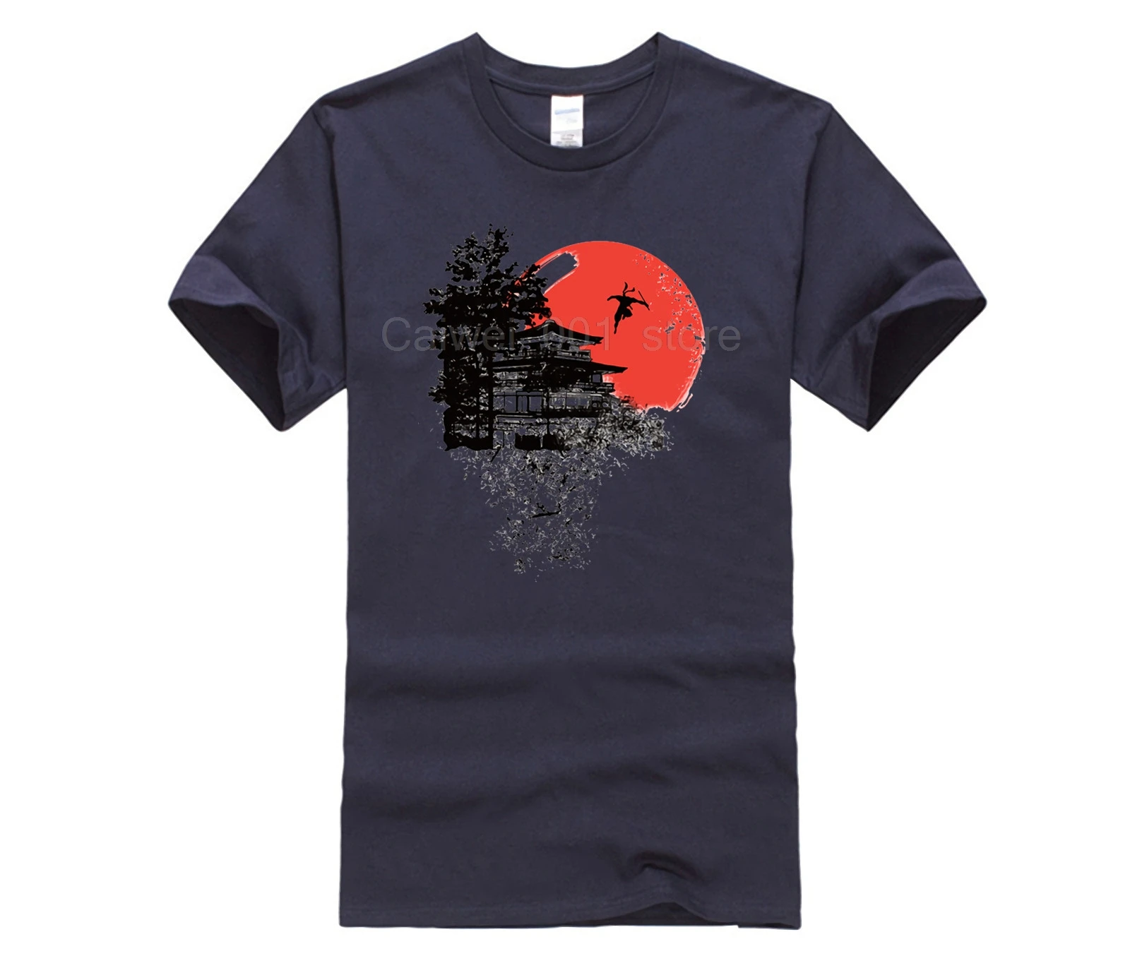 Футболка мужская короткая с японским принтом Модная стильная тенниска самурая и