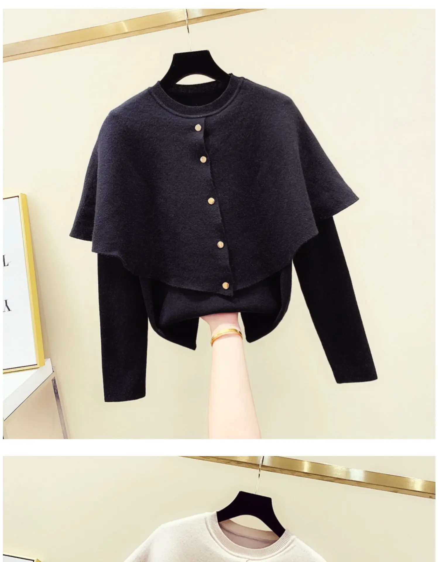 Осень 2021 модный дизайн Женский вязаный свитер-пончо с круглым вырезом и длинным