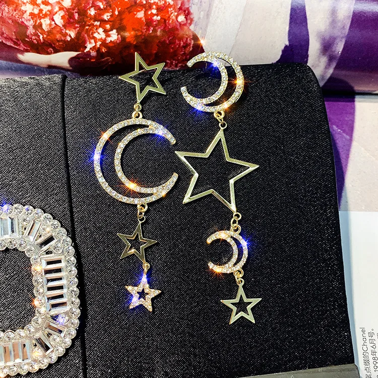 Женские Асимметричные Серьги Hello Miss длинные серьги-гвоздики с бахромой звезды