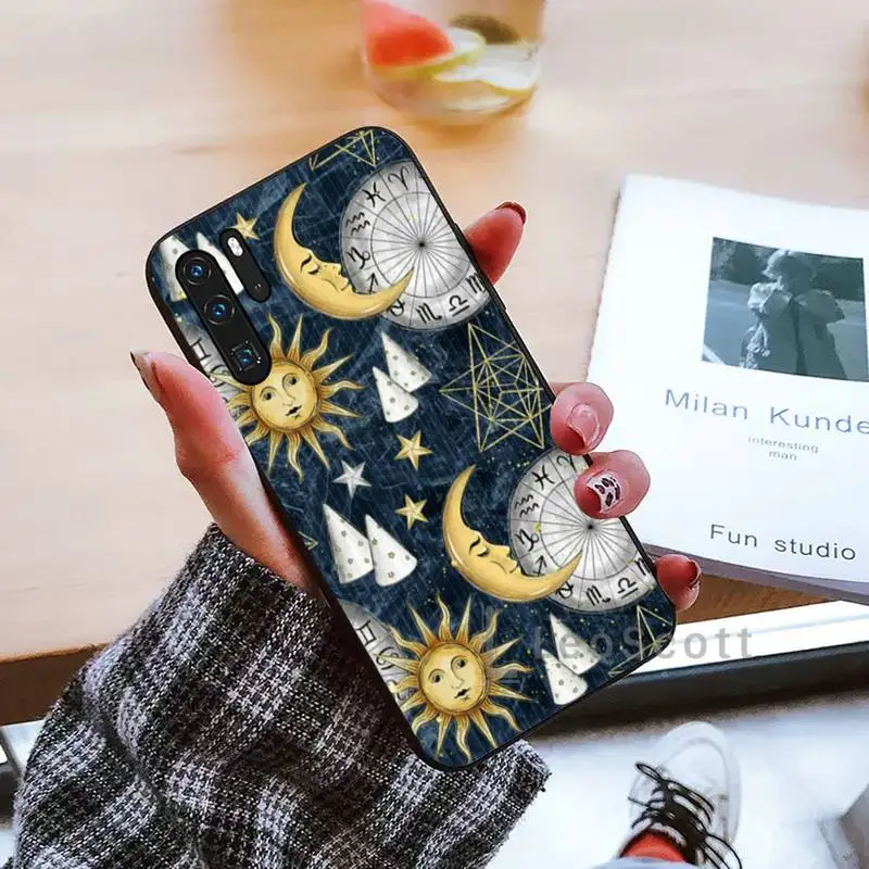 

Funny Sun Moon Phone Case black For Huawei honor Mate mate P 10 9X 10i 20 30 40 y7 lite pro p smart 2019