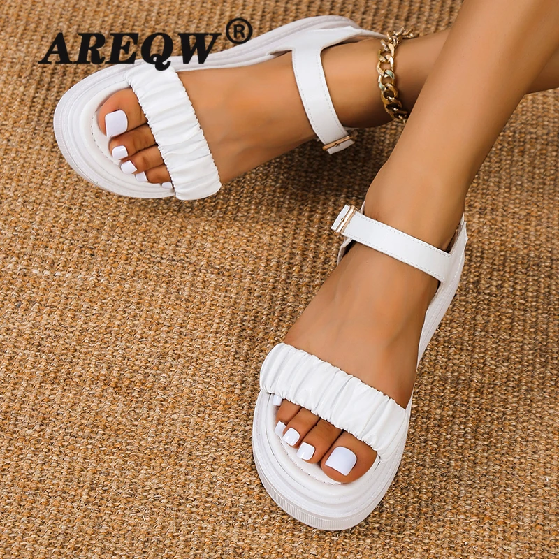 

Сандалии женские из спилка с тремя ремешками, клиновидные босоножки, плоская подошва, пляжные тапочки, лето