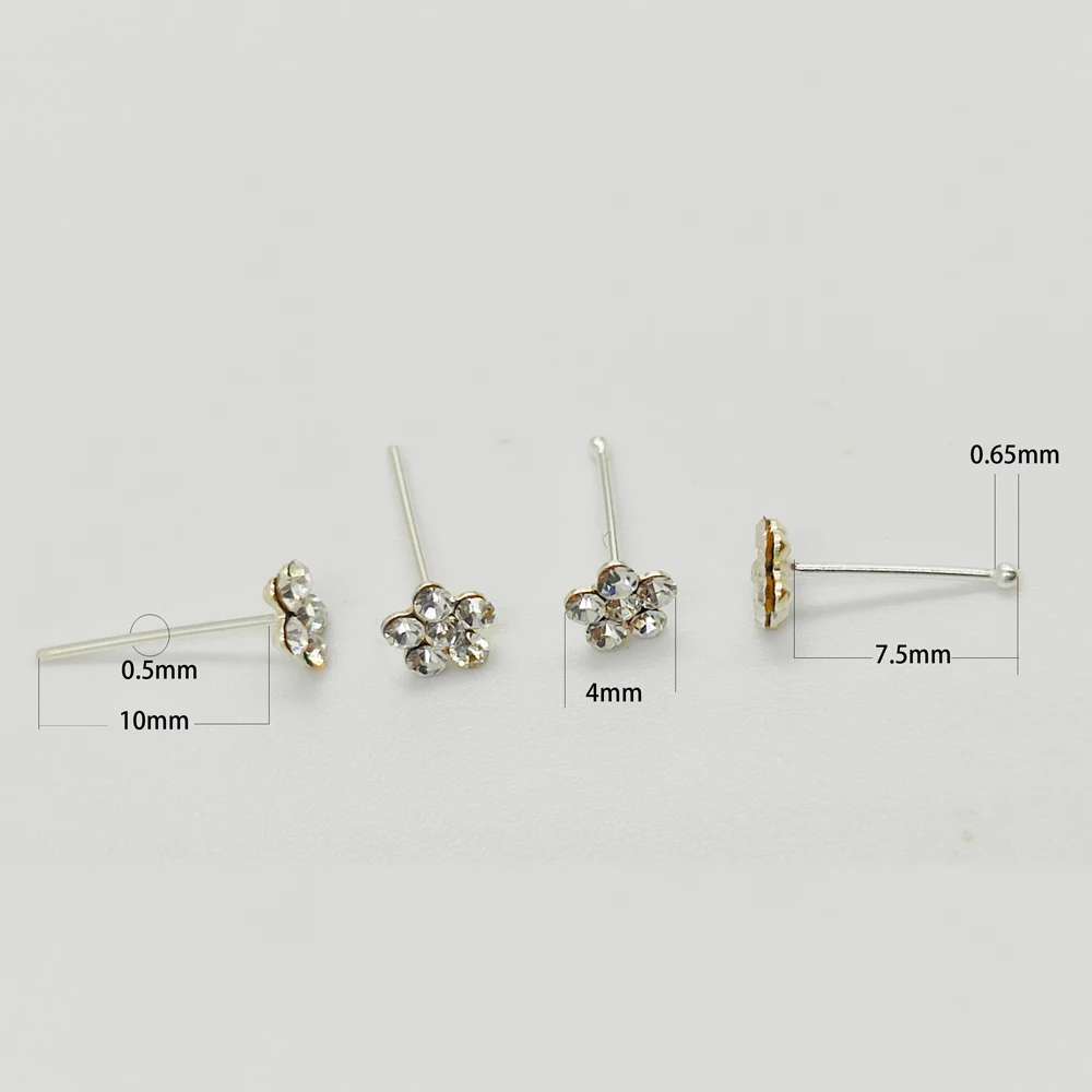 925 стерлингового серебра Сережка для пирсинга носа ясный Хрустальный цветок