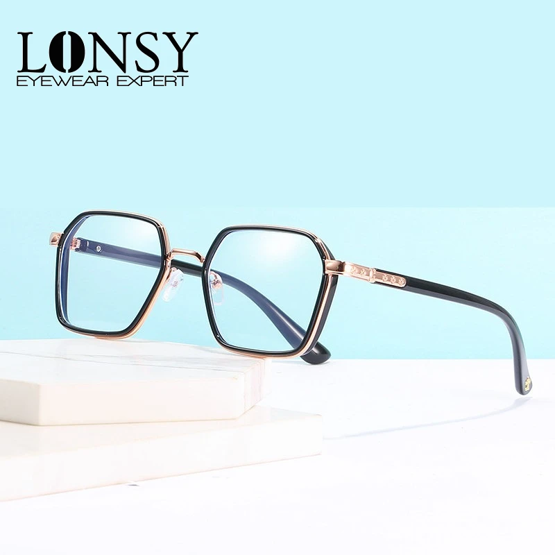 

LONSY Fashion Metal Anti Blue Light Myopia Glasses Frame Women Men Student Finished Short Sighted Optical Computer Eyewear