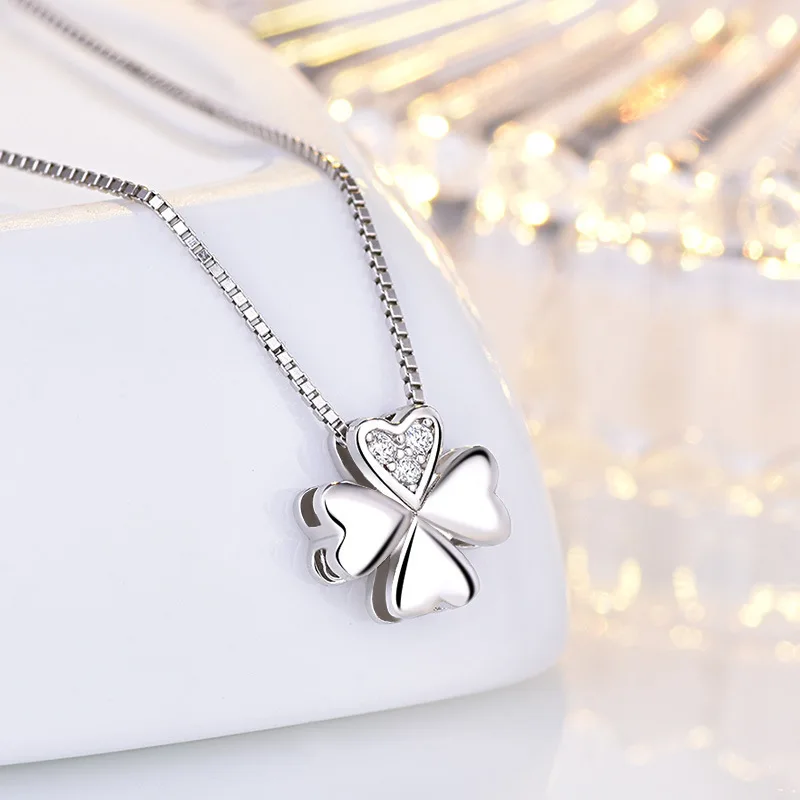 Модные ювелирные изделия лаконичный четырехлистный клевер Сердце CZ кулон