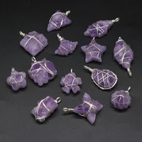 1pc natural amethysts pendant rock mineral purple quartz reiki healing energy stone charms for femme jewelry making diy necklace
