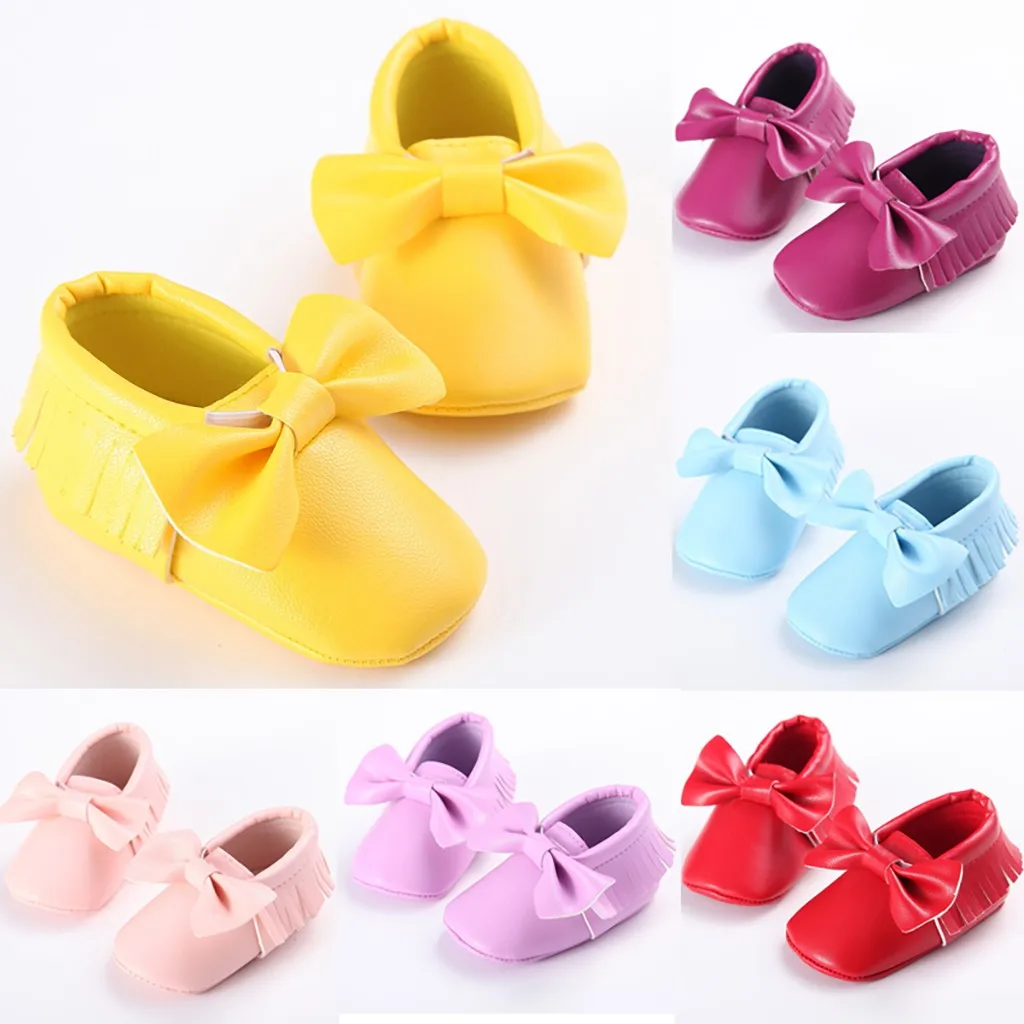 Обувь для новорожденных милая маленьких девочек зимняя с бантом и бахромой