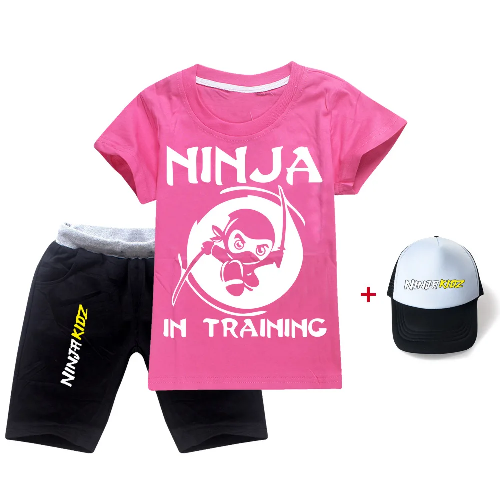 Summer Ninja Kidz Print Baby Boys Short Sleeve T Shirt short Jeans 2pcs Sets Kids Girls T-Shirts Cotton Children Clothes Tops