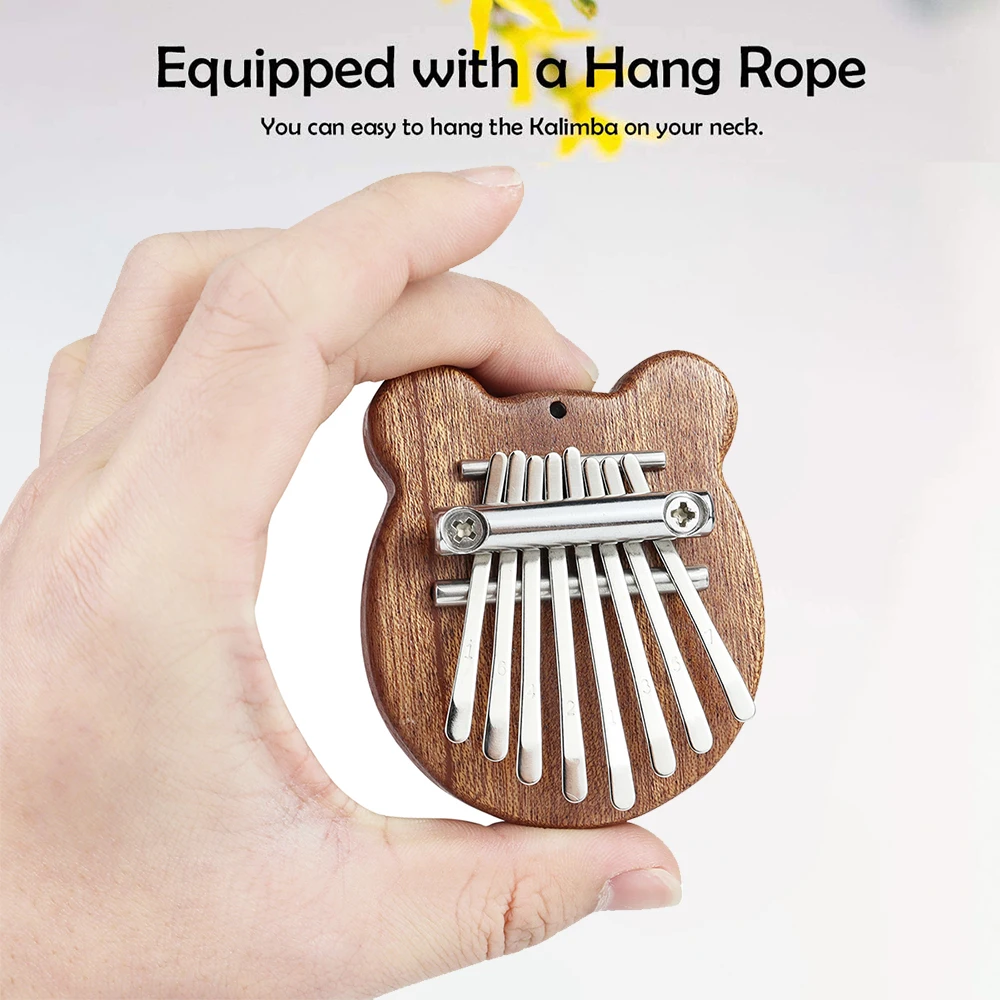 Мини небольшой 8 keys Портативный медведь Форма древесины палец фортепиано