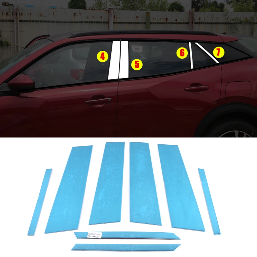 

For Peugeot 2008 2020 2021 Stainless Steel Car Window Pillars Molding Trim Car Styling Sticker External Accessories 8pcs