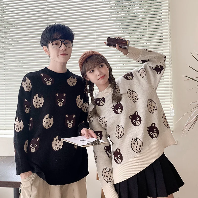 

Harakuju Bear Jacquard Knit Pullover Women Sweater 2021 Winter Sweet Style Long Sleeve Korean Fashion Kawaii Soft Jumpers Tops