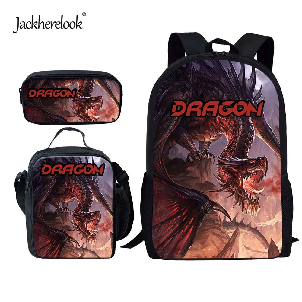 

Jackherelook Cool Dragon Design School Backpack for Boys Durable School Bags 3pcs/Set Large Schoolbag Satchel Bookbag Mochila