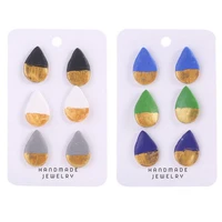 3 pairsset mini gold color printed polymer clay teardrop stud earrings set for women 2021 originality statement minimalist