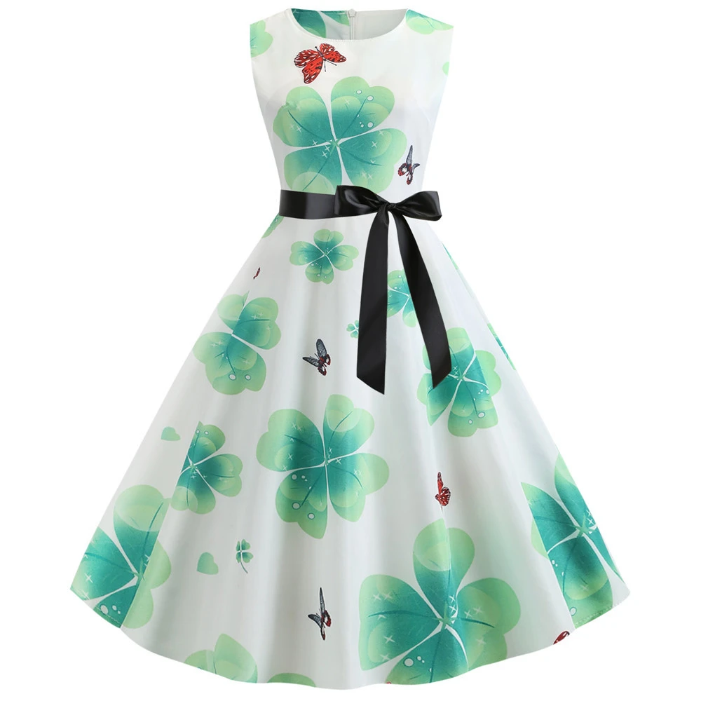 Женское винтажное платье туника без рукавов с цветочным принтом повседневные