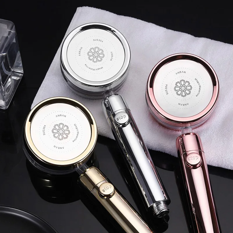 

360 Degrees Rotating Double-sided Turbocharged Shower Head with Switch on/off Button High Pressure Water Saving Shower
