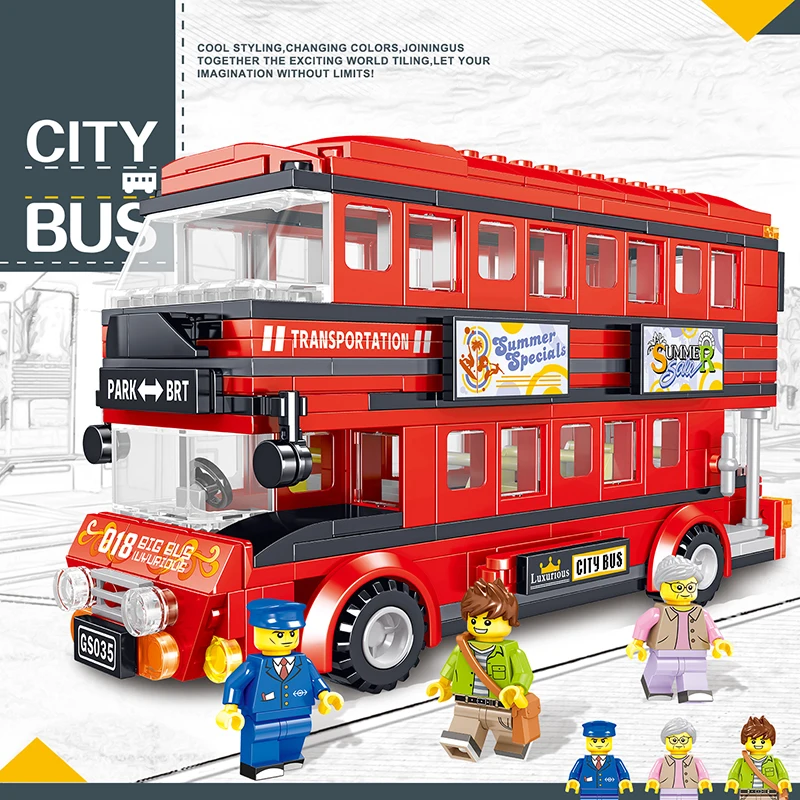 Городской автобус двухэтажный туристический транспорт строительные блоки для