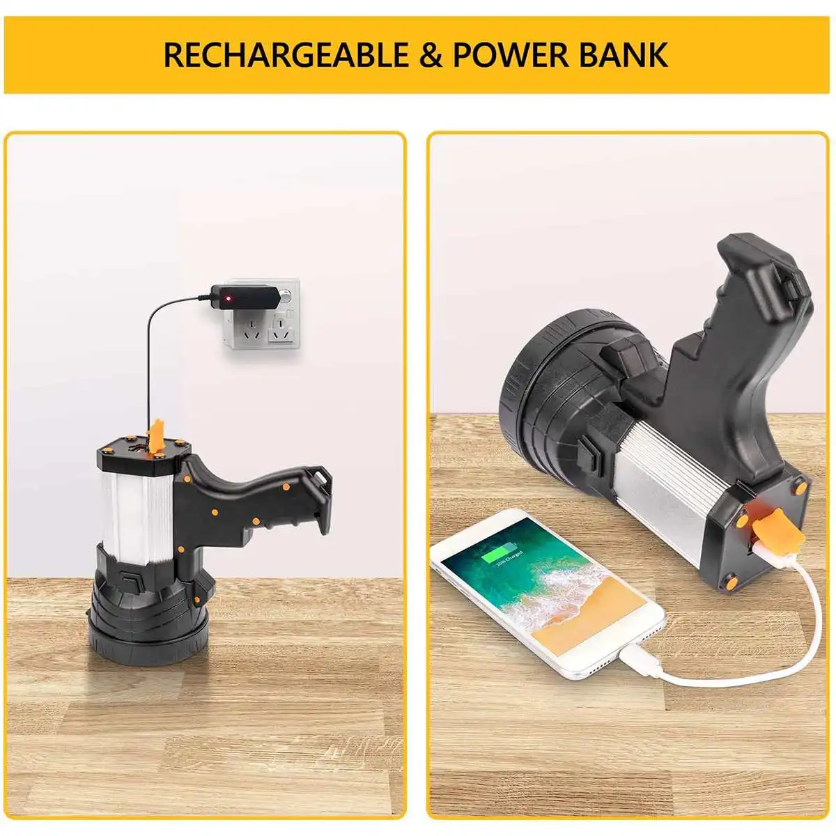 구매 휴대용 야외 접이식 탐조등, 9600mah, USB 충전 기능, COB 낙하방지 기능, 탐조등, 캠프 랜턴