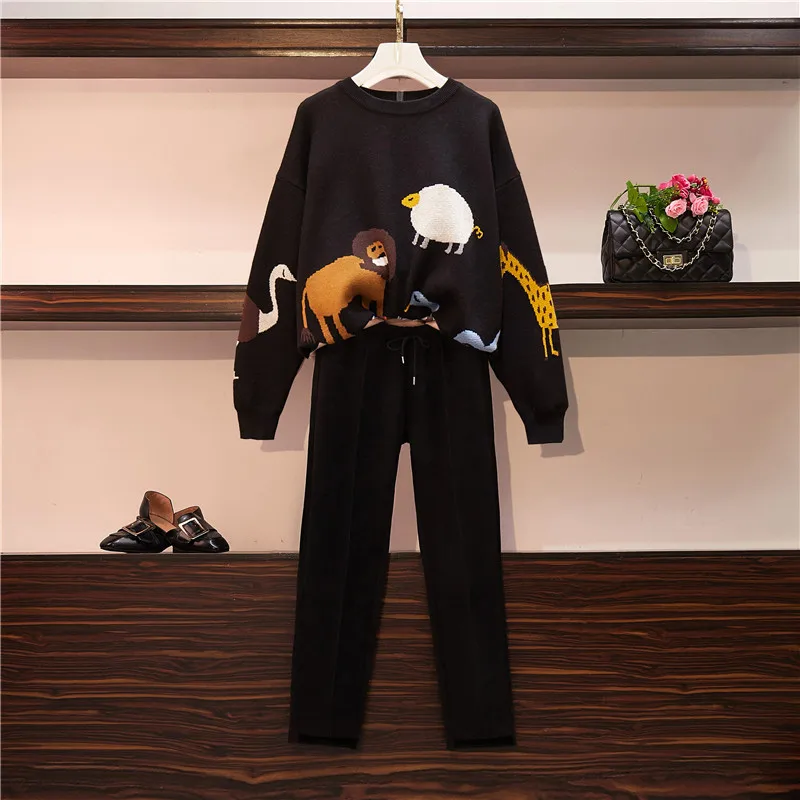 Женский спортивный костюм большого размера плюс новинка 2020 вязаный свитер топ и