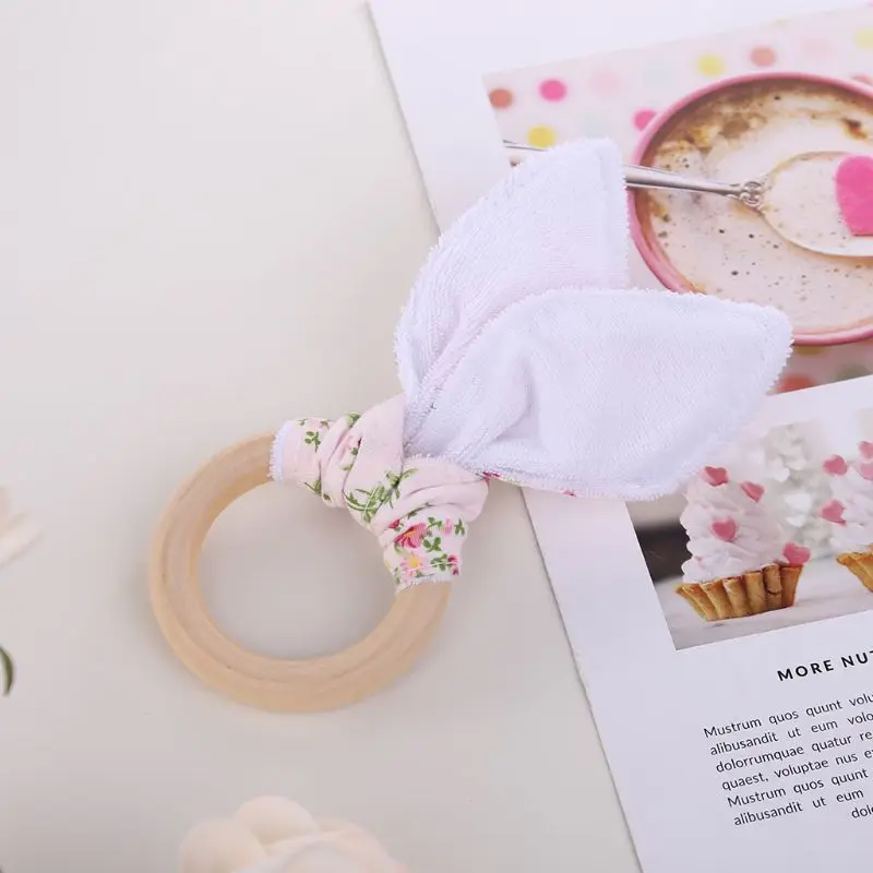 

Handmade Wooden Natural Baby Teething Ring Chewie Teether Bunny Sensory Toy Gift