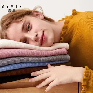 Женский свитер SEMIR, вязаный джемпер с оборками и вырезом, длинный рукав, зима 2020