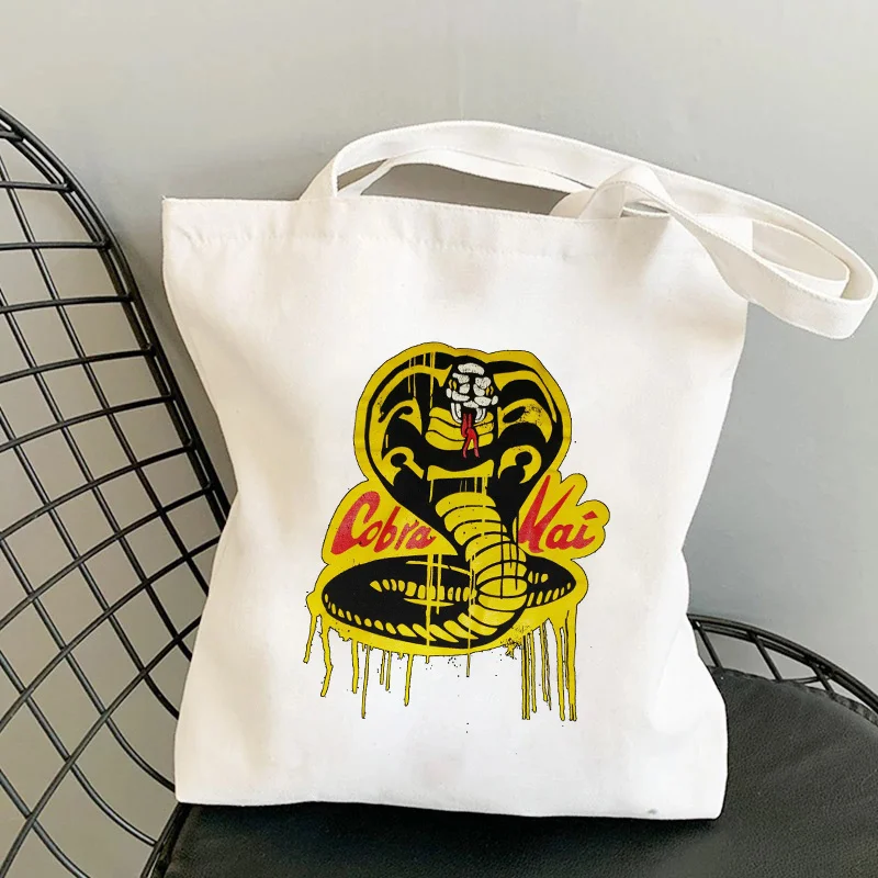 

Женская Холщовая Сумка, сумки для покупок, женская сумка-Кобра Kai, вместительные складные многоразовые сумки на плечо