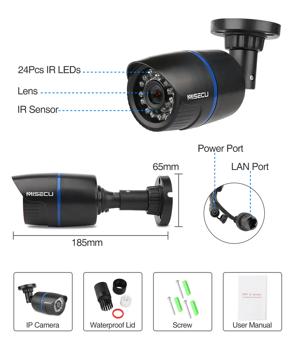 MISECU 2,8 мм IP Камера 1080 P 960 P 720 P ONVIF P2P обнаружения движения RTSP оповещение по электронной почте XMEye 48 V наружняя камера видеонаблюдения POE наружного видеонаблюдения