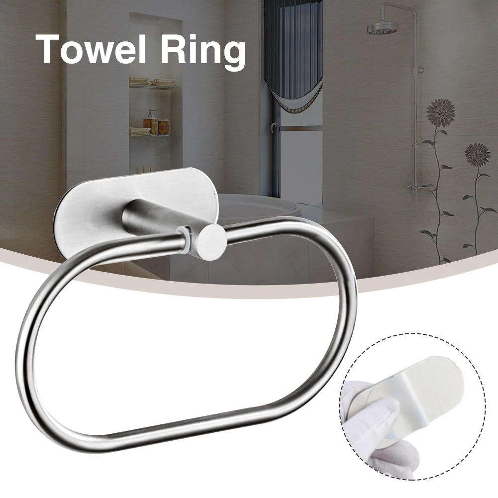 

No Drilling Hardware Household Stainless Steel Kitchen Smooth Adhesive Wall Mounted Bathroom Accessories Hanging Rack Towel Ring