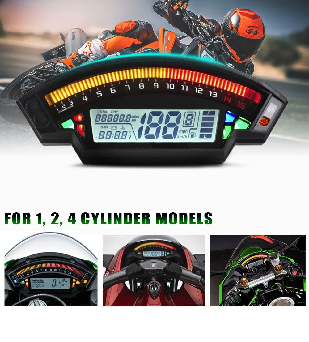 Motorcycle Refitted Accessories LCD Display 6-gear LCD Color Meter Odometer Speedometer Water Temperature Oil Universal